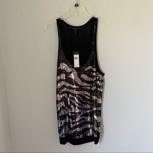 BCBGMAXAZRIA Women’s Scoop Neck Sequin Sleeveless Blouse / Dress